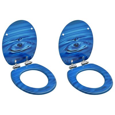 vidaXL Asiento WC tapa cierre suave 2 uds MDF azul diseño gota de agua