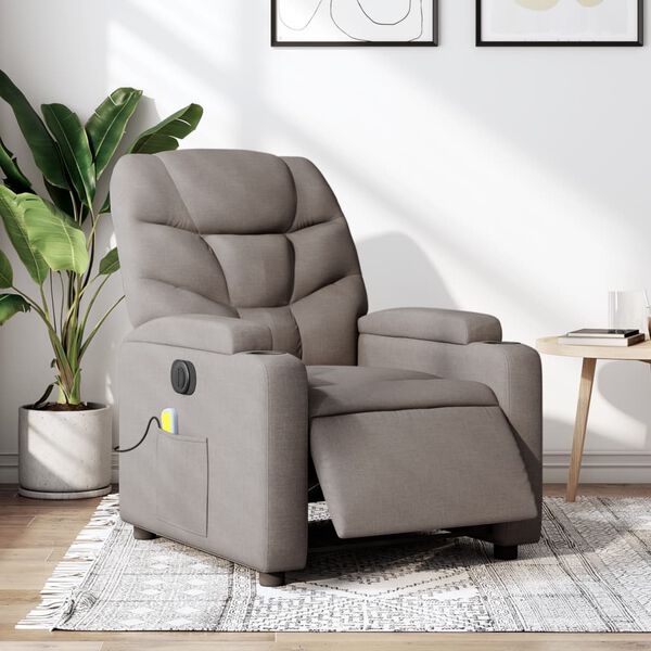vidaXL Sill&oacute;n reclinable de masaje el&eacute;ctrico tela gris taupe