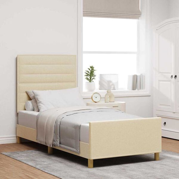 vidaXL Estructura de cama con cabecera Crema 90 x 200 cm tela