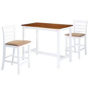 vidaXL Set mesa y sillas de bar 3 piezas madera maciza marr&oacute;n y blanco