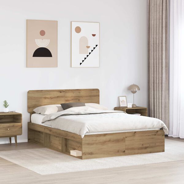 vidaXL Estructura de cama con cabecera Roble Artesanal 150 x 200 cm