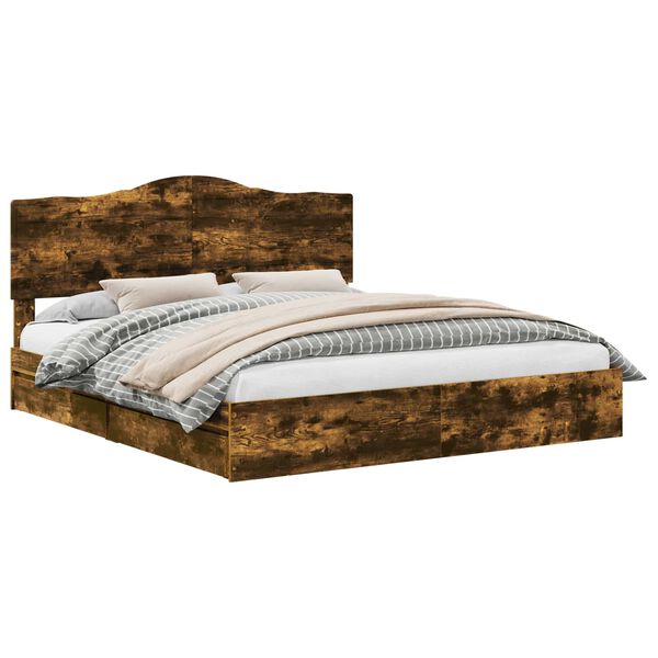 vidaXL Cama con almacenamiento con cabecera Roble ahumado 180 x 200 cm