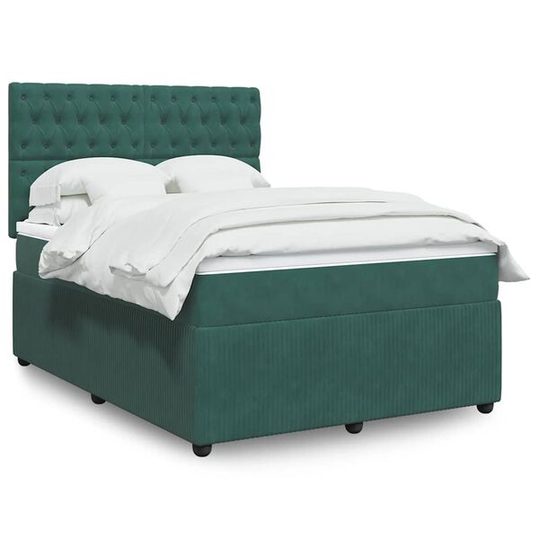 vidaXL Cama box spring con colch&oacute;n terciopelo verde oscuro 140x200 cm