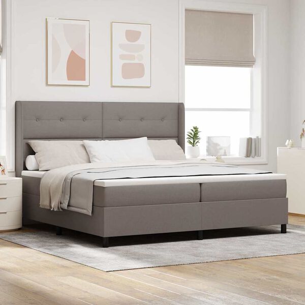 vidaXL Cama tipo Box Spring con colch&oacute;n Taup&eacute; 200 x 200 cm tela