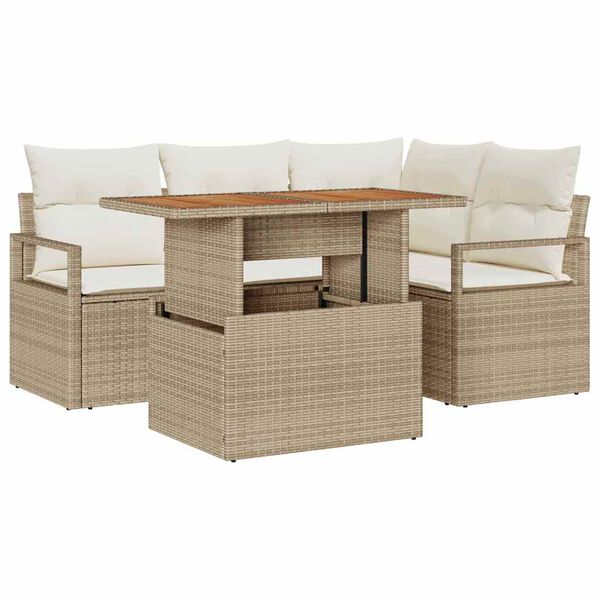 vidaXL Conjunto de Comedor de Jard&iacute;n con coj&iacute;n 5 pcs Beige y Crema