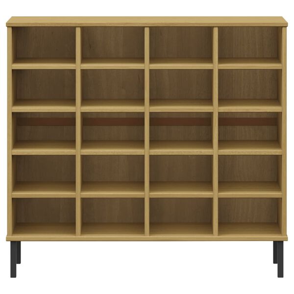 vidaXL Zapatero patas de metal OSLO madera maciza marrón 95x35x86 cm