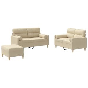 vidaXL Juego de sof&aacute;s con cojines 3 piezas tela crema