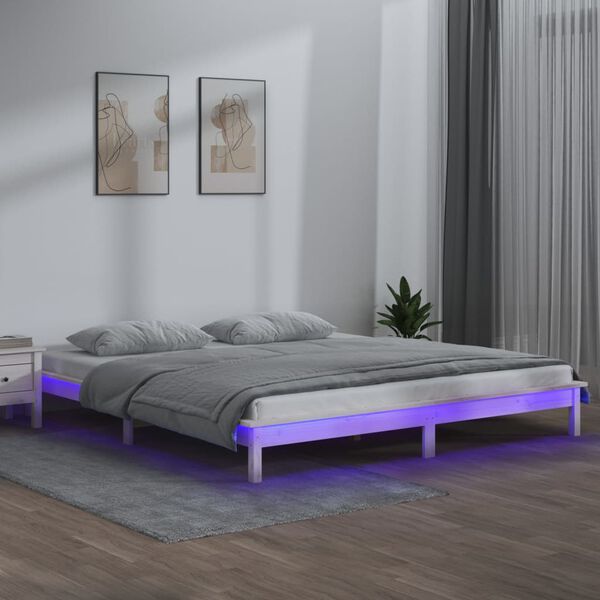 vidaXL Estructura de cama con LED madera maciza blanco 135x190 cm
