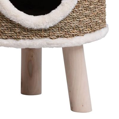 vidaXL Casa para gatos con patas de madera 41 cm hierba marina