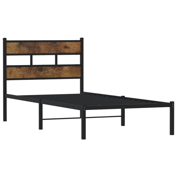 vidaXL Estructura de cama sin colchón metal roble ahumado 107x203 cm