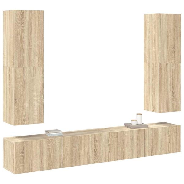 vidaXL Juego de muebles de sal&oacute;n 4 piezas roble Sonoma