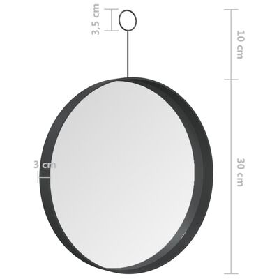 vidaXL Espejo colgante con gancho negro 30 cm