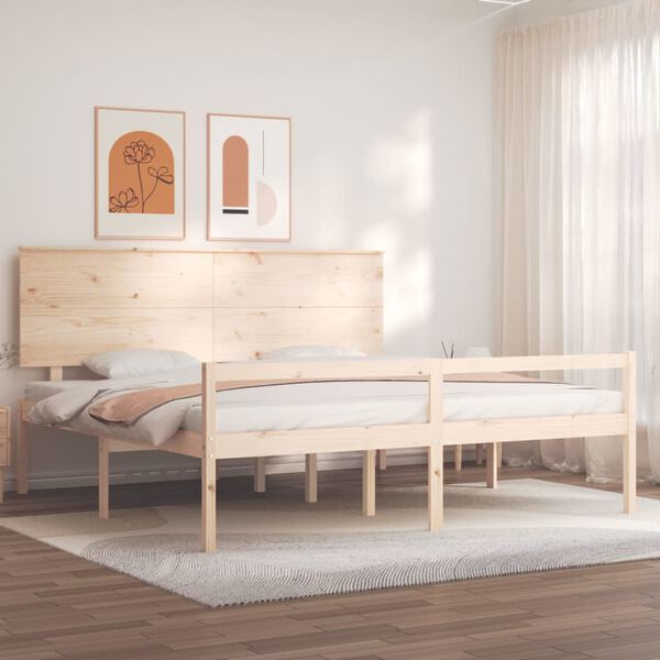 vidaXL Cama de matrimonio para personas mayores cabecero madera maciza