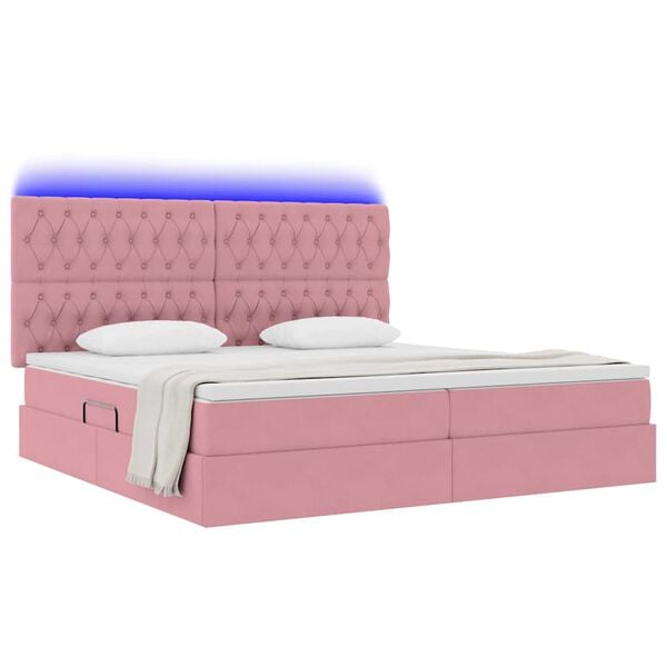vidaXL Cama con almacenamiento y LED Rosa 200 x 200 cm Terciopelo
