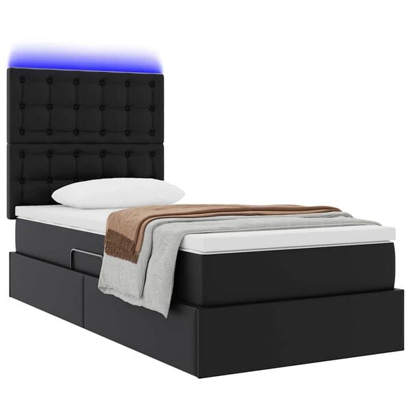 vidaXL Cama con almacenamiento y LED Negro 90 x 200 cm Cuero sint&eacute;tico