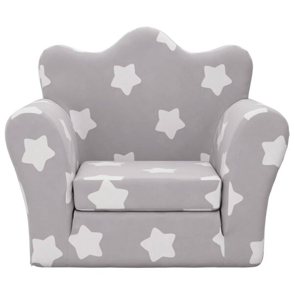 vidaXL Sof&aacute; cama de ni&ntilde;os felpa suave gris claro con estrellas
