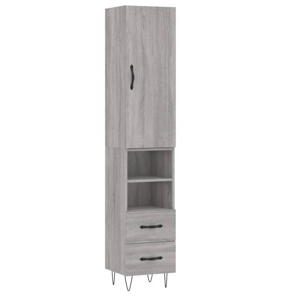 vidaXL Aparador alto madera contrachapada gris Sonoma 34,5x34x180 cm