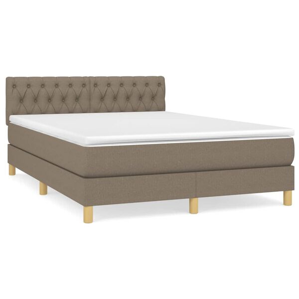 vidaXL Cama box spring con colch&oacute;n tela gris taupe 140x200 cm