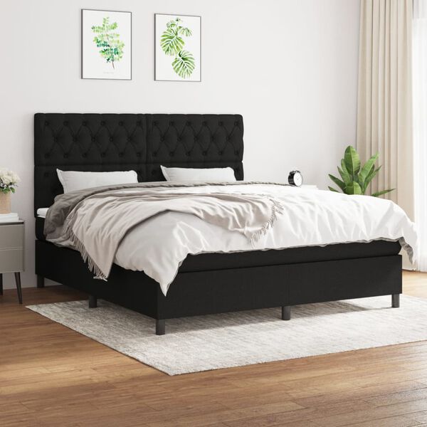 vidaXL Cama box spring con colch&oacute;n tela negro 160x200 cm