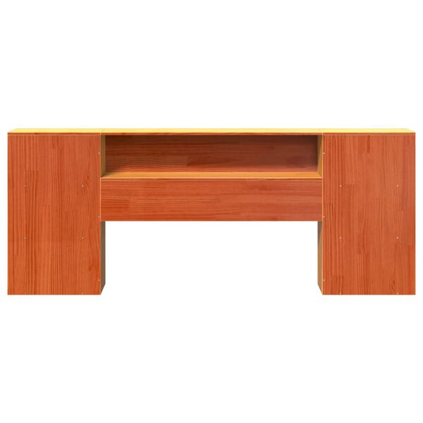 vidaXL Cabecero de cama almacenaje madera maciza pino marr&oacute;n 200 cm