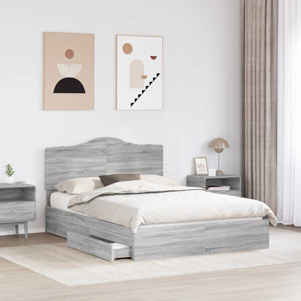 vidaXL Cama con almacenamiento con cabecera Gris Sonoma 140 x 200 cm