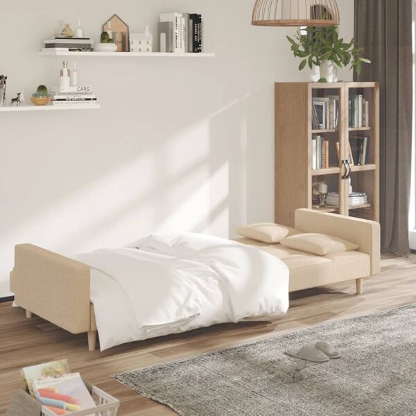 vidaXL Sof&aacute; cama de 2 plazas con dos almohadas tela color crema