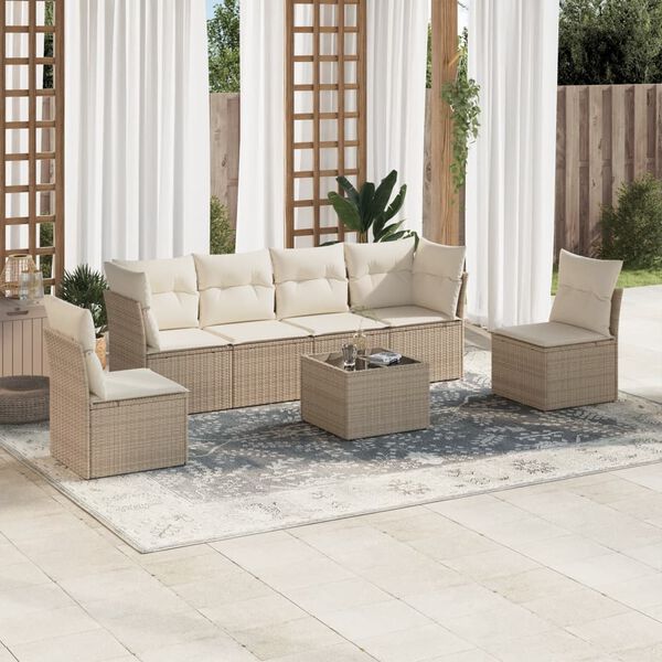 vidaXL Set sof&aacute;s de jard&iacute;n 7 piezas y cojines rat&aacute;n sint&eacute;tico beige
