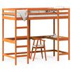 vidaXL Cama alta con escritorio madera maciza pino marr&oacute;n 90x200 cm