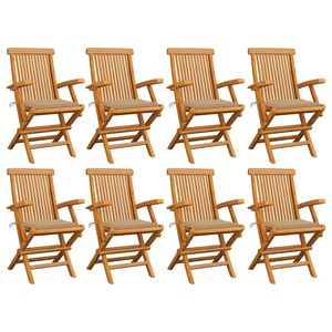 vidaXL Sillas plegables con cojines beige, 8 unidades, madera maciza de teca.