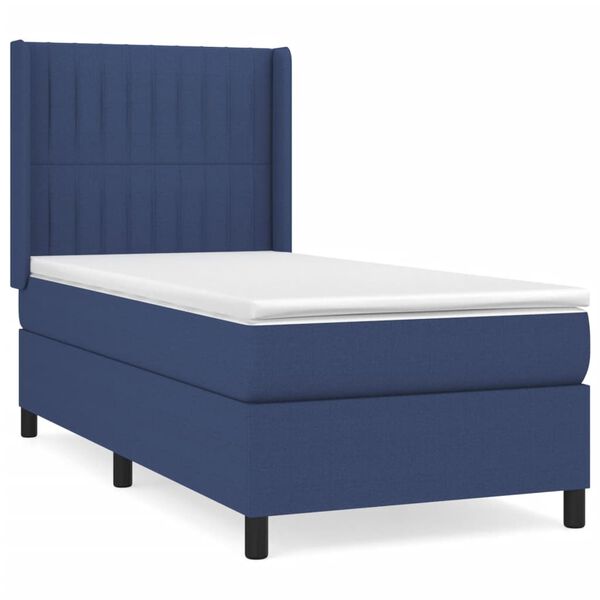 vidaXL Cama box spring con colchón tela azul 90x200 cm