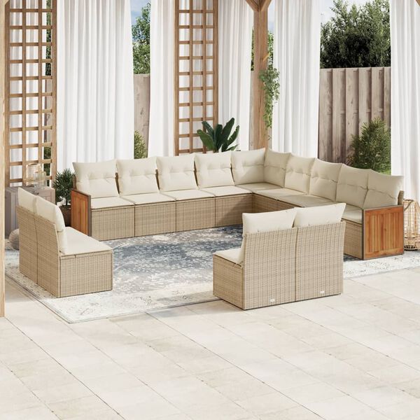 vidaXL Set sof&aacute;s de jard&iacute;n con cojines 13 pzas rat&aacute;n sint&eacute;tico beige