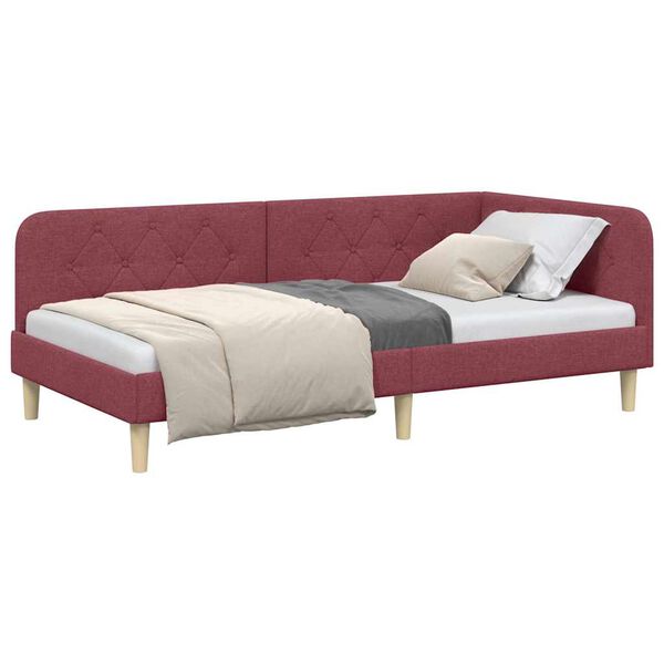 vidaXL Estructura de cama en esquina Rojo vino 90 x 190 cm tela
