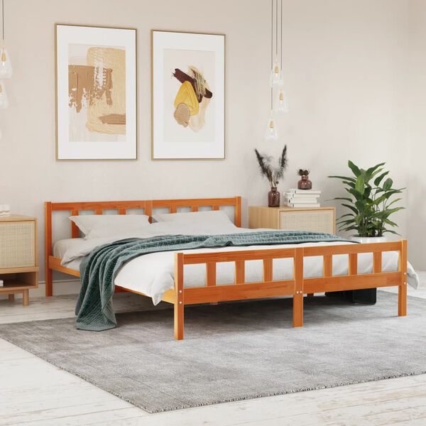 vidaXL Cama sin colch&oacute;n madera maciza de pino marr&oacute;n cera 180x200 cm
