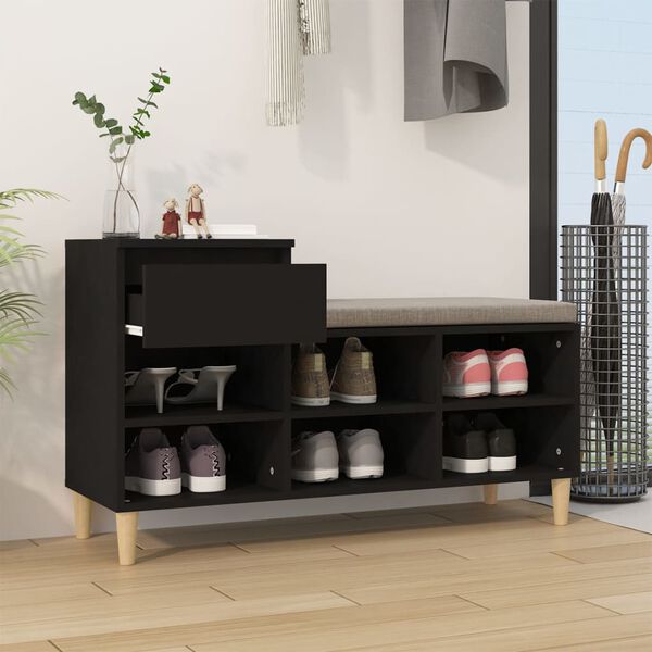 vidaXL Mueble zapatero madera contrachapada negro 102x36x60 cm