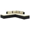 vidaXL Set de muebles de jard&iacute;n 5 pzas y cojines rat&aacute;n sint&eacute;tico negro
