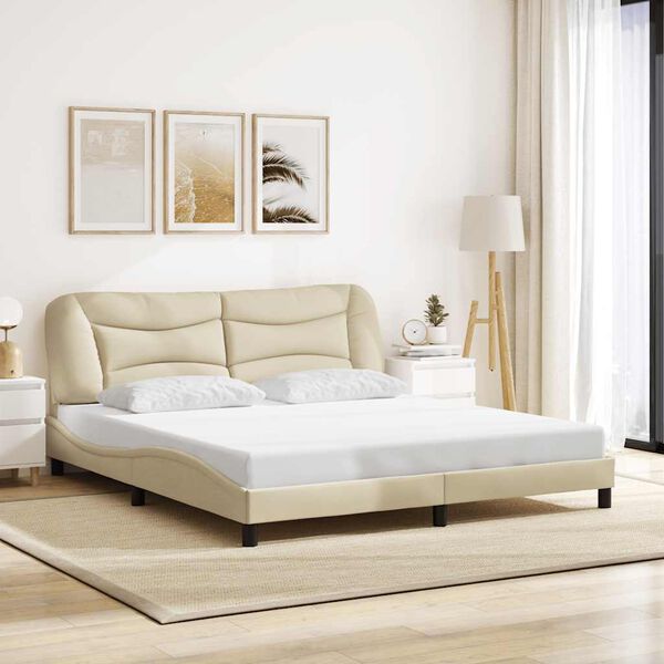 vidaXL Estructura de cama sin colch&oacute;n Hvar tela color crema 180x200 cm
