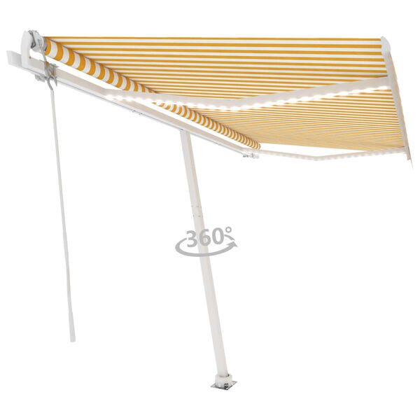 vidaXL Toldo autom&aacute;tico LED sensor de viento amarillo blanco 450x350cm