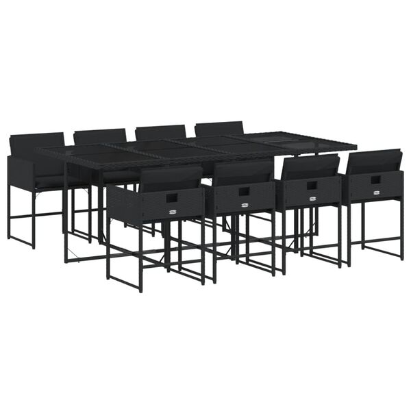 vidaXL Set de comedor de jard&iacute;n 9 pzas y cojines rat&aacute;n sint&eacute;tico negro
