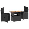 vidaXL Juego de comedor para exteriores 3 uds. Negro
