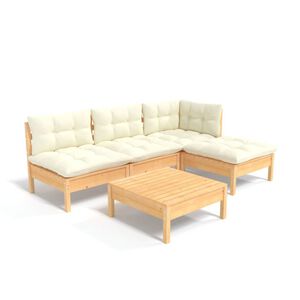 vidaXL Muebles de jard&iacute;n 5 piezas cojines madera de pino crema