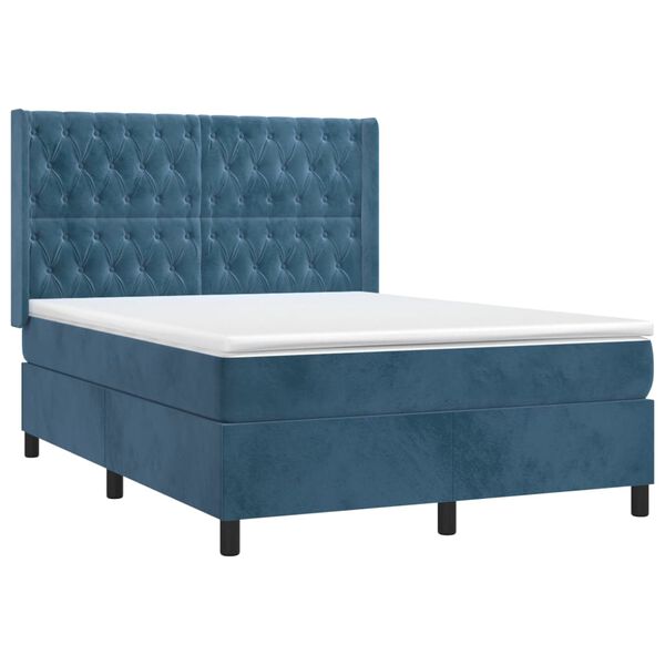 vidaXL Cama box spring con colch&oacute;n terciopelo azul oscuro 140x190 cm