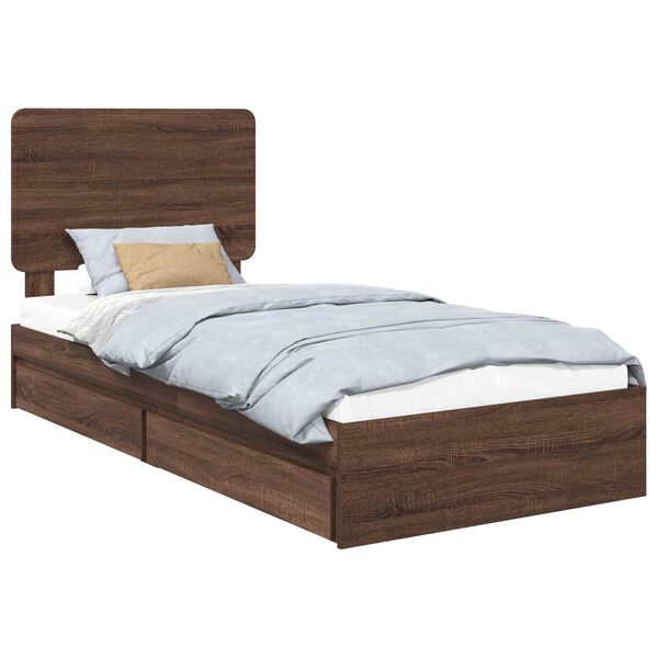 vidaXL Cama con almacenamiento con cabecera Roble Marr&oacute;n 90 x 190 cm