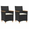 vidaXL Sillas de jard&iacute;n con coj&iacute;n 2 uds rat&aacute;n PE negro y madera acacia