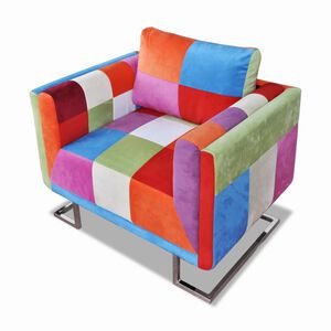 vidaXL Sill&oacute;n cubo con dise&ntilde;o de retales tela Patchwork patas cromadas