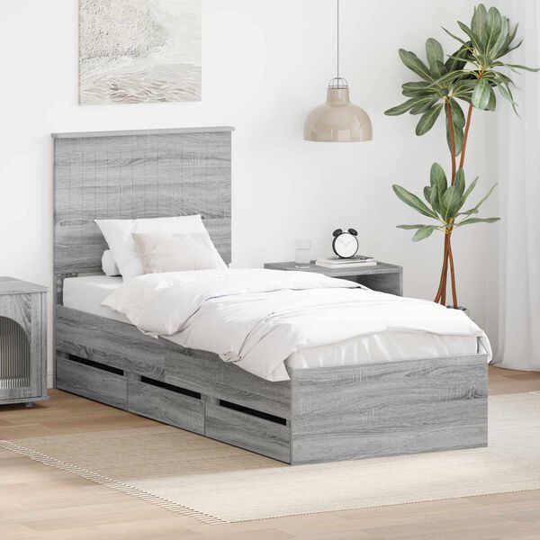 vidaXL Estructura de cama Gris Sonoma 75 x 190 cm Madera Ingenieril