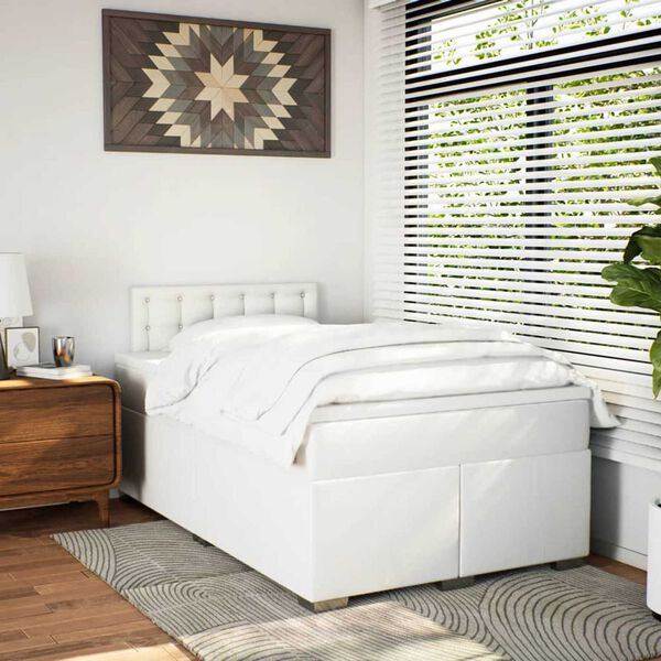 vidaXL Cama box spring con colch&oacute;n cuero sint&eacute;tico blanco 120x190 cm