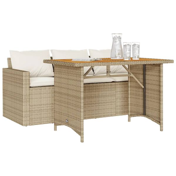 vidaXL Set comedor de jardín 2 pzas con cojines ratán sintético beige