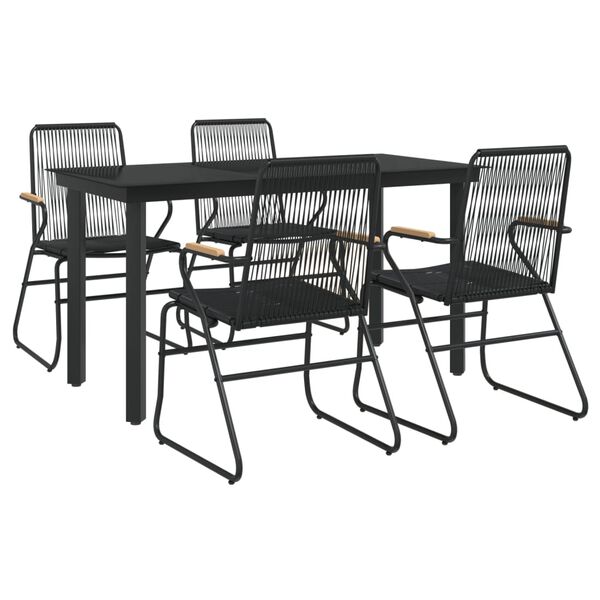 vidaXL Juego de comedor de jard&iacute;n 5 piezas rat&aacute;n PVC negro