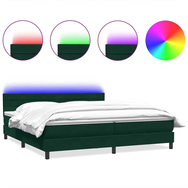 vidaXL Cama box spring con colch&oacute;n y LED terciopelo verde oscuro 180x210 cm