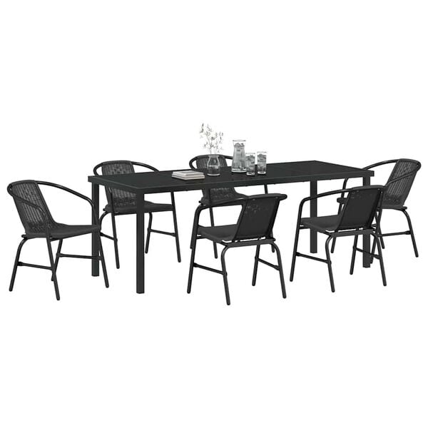 vidaXL Conjunto de Comedor de Jard&iacute;n 7 pcs Negro